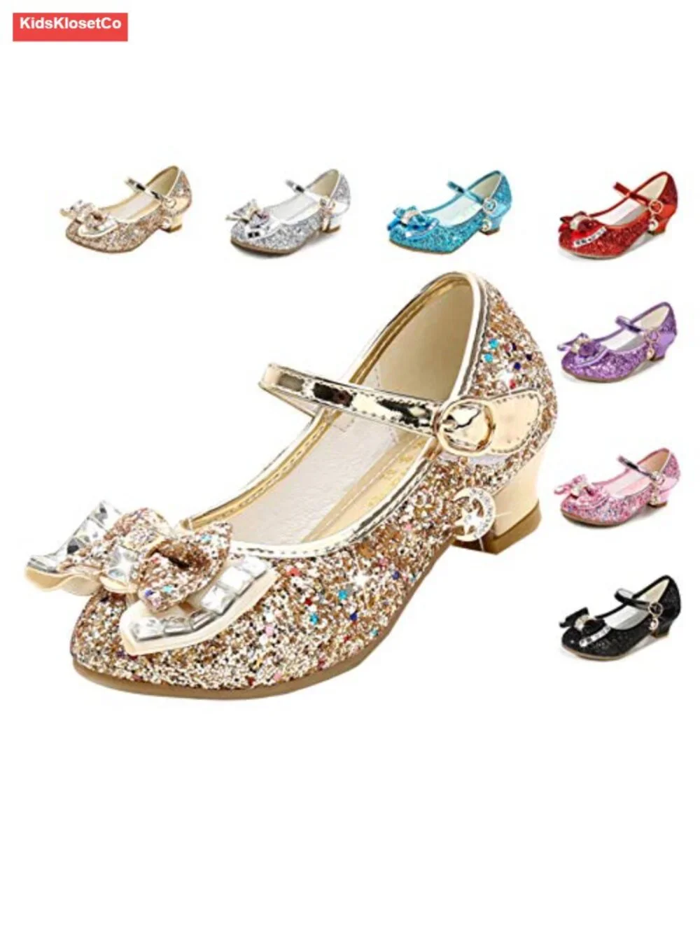 Girls Mary Jane Princess Heels, Cushioned Insole, Hook & Loop Closure, Floral
